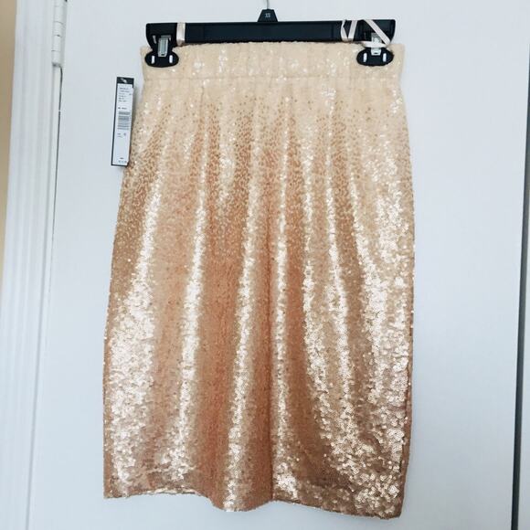 TAHARI Rose Gold Sequin Elastic Waist Straight Skirt XS Ombré Party NWT $118 - Picture 6 of 7